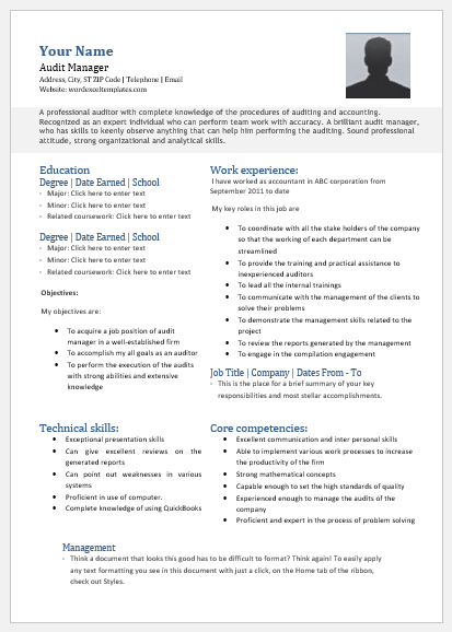 Audit manager resume