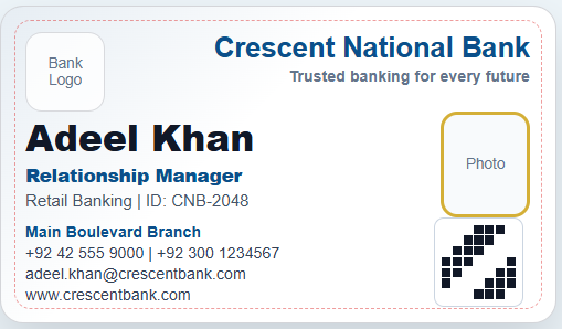 Bank Employee Business Card Template