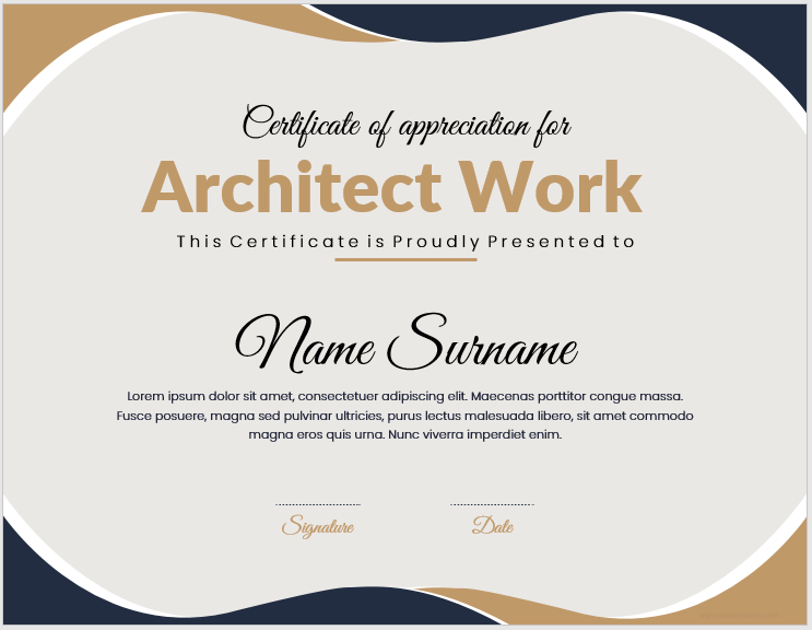 Certificate of Appreciation for Architect Work