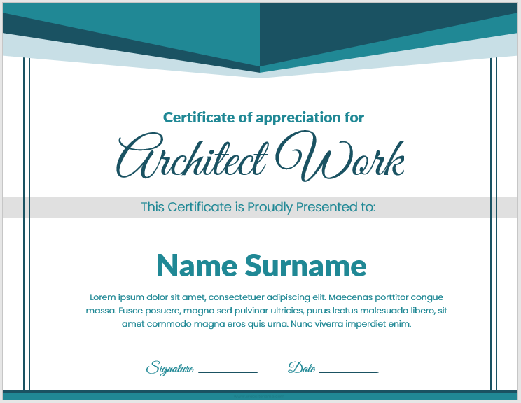 Certificate of Appreciation for Architect Work