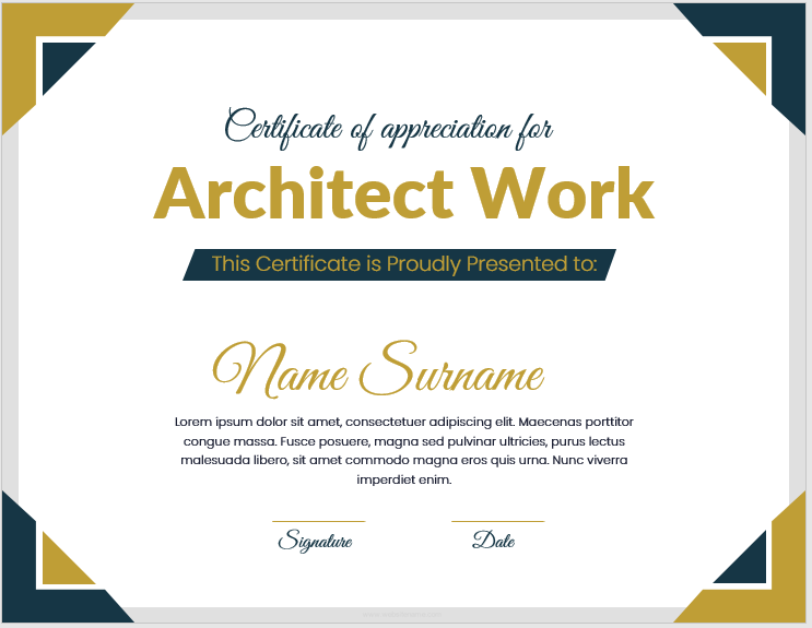Certificate of Appreciation for Architect Work