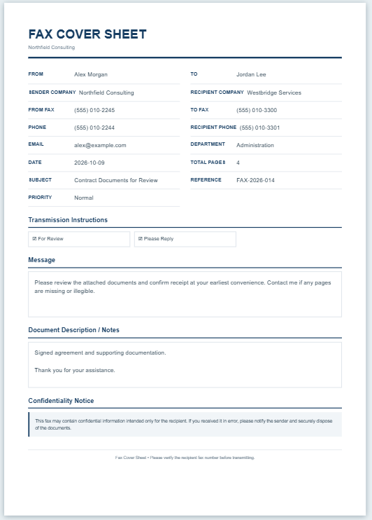 Fax Cover Sheet Template