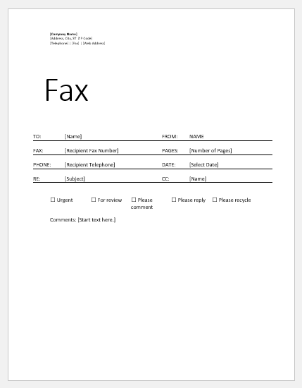 Fax cover sheet template