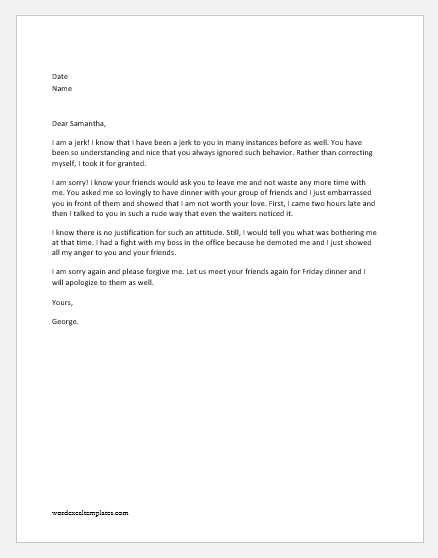 Apology Letter to Girlfriend for being a Jerk