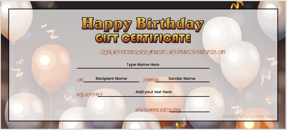 Birthday gift certificate template