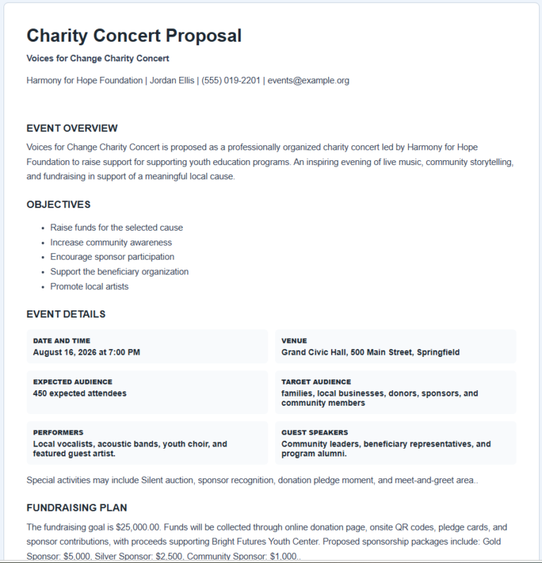 Charity Concert Proposal Template