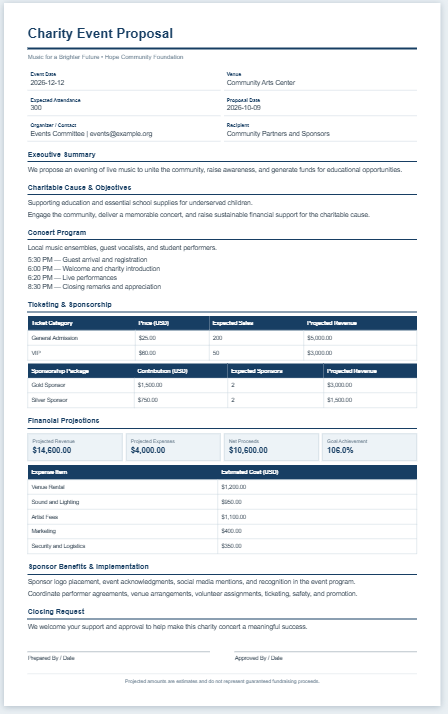 Charity Concert Proposal Template