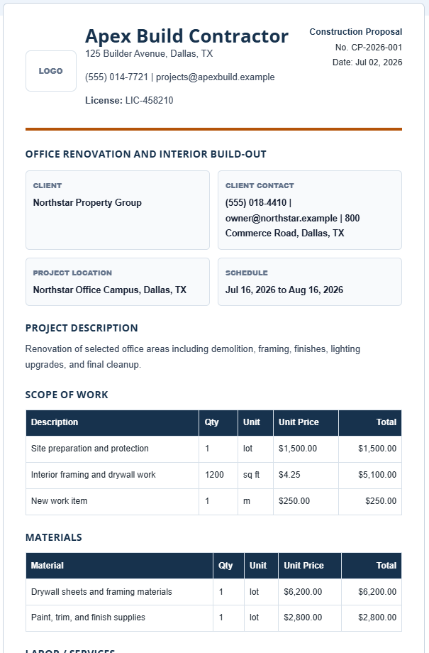 Construction Proposal Generator