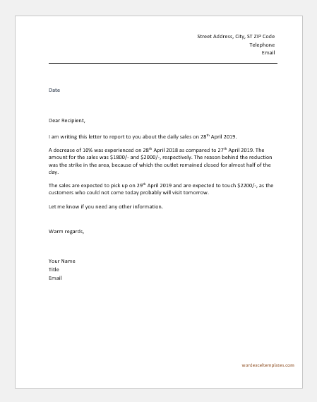 Daily Sales Report Letter to Boss