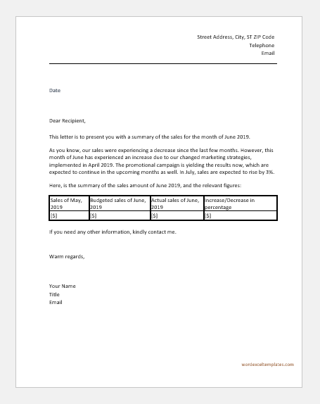 Monthly Sales Report Letter to Boss
