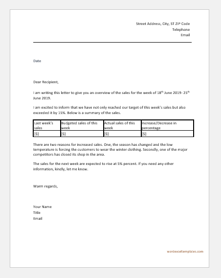 Weekly Sales Report Letter to Boss