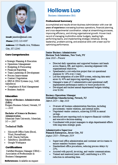 Business Administrator Resume