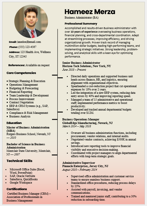 Business Administrator Resume