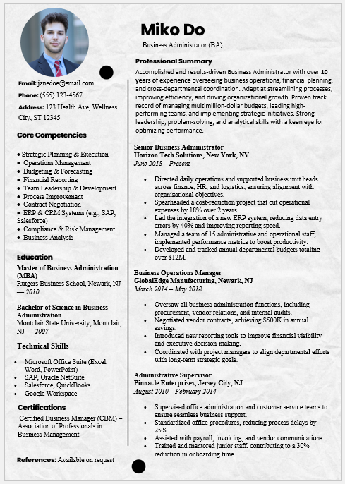 Business Administrator Resume