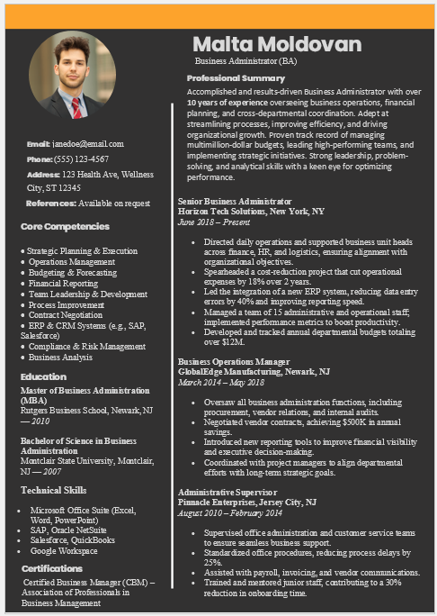 Business Administrator Resume