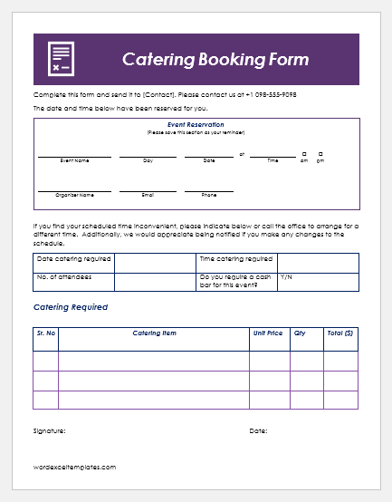 Catering booking form