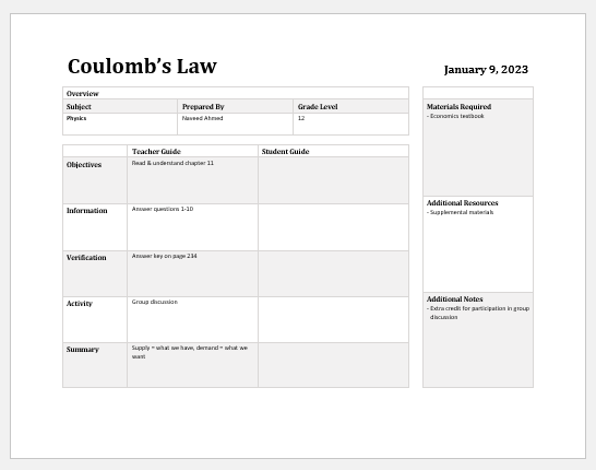 Daily lesson planner for teachers