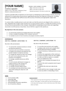 Inventory specialist resume