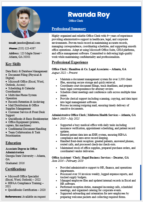 Office Clerk Resume Template