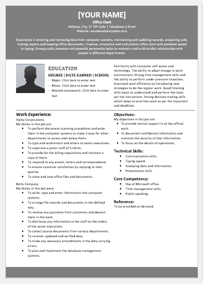 Office Clerk Resume