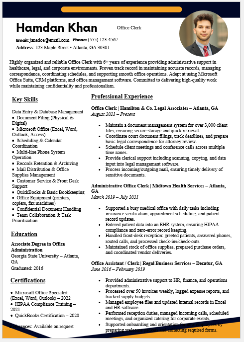 Office Clerk Resume Template