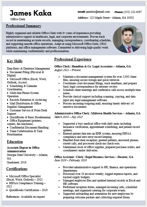 Office Clerk Resume Template