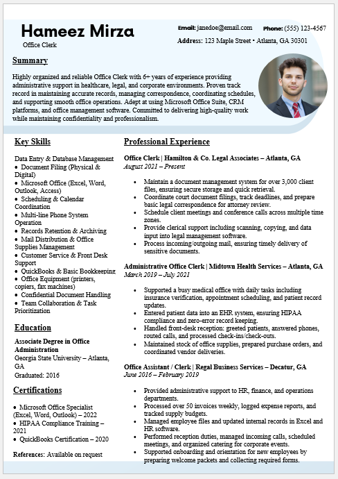 Office Clerk Resume Template