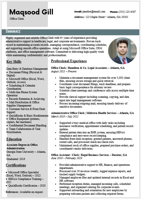 Office Clerk Resume Template