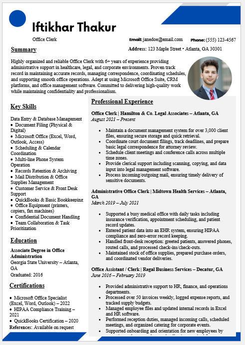 Office Clerk Resume Template