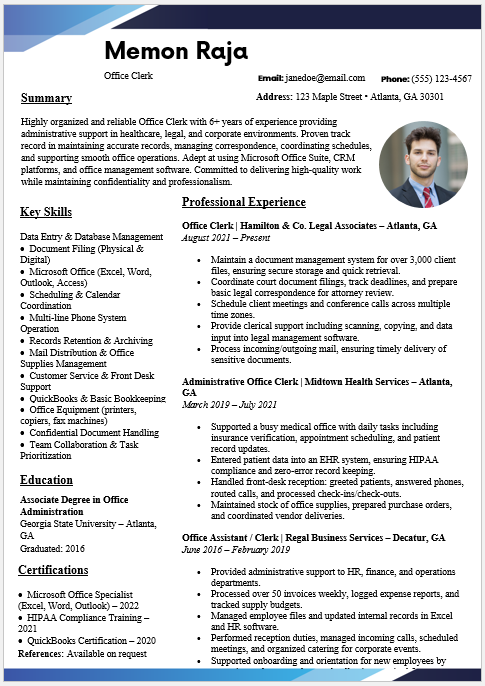 Office Clerk Resume Template
