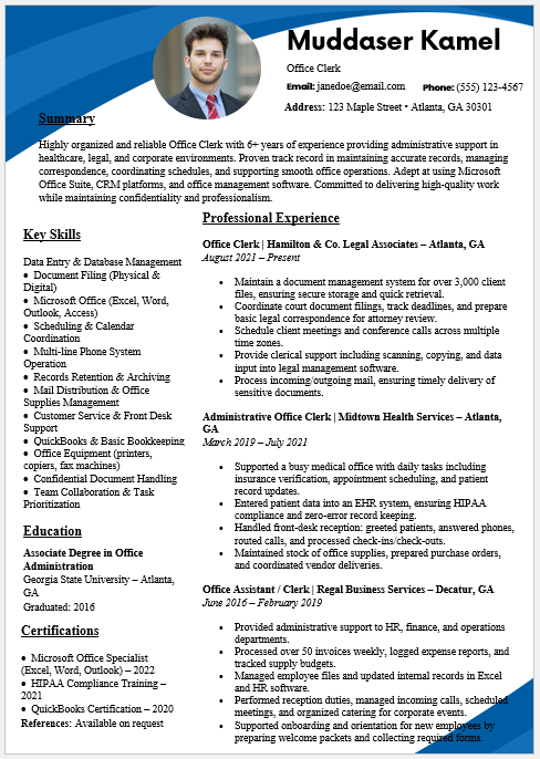 Office Clerk Resume Template