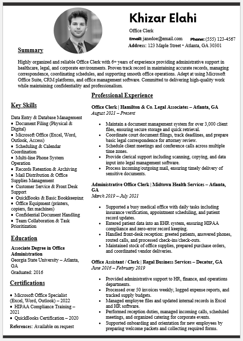 Office Clerk Resume Template