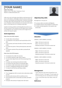 Order entry clerk resume