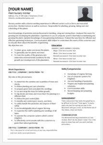 Plant Nursery Worker Resume