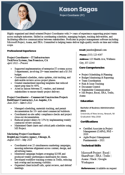 Project Coordinator Resume