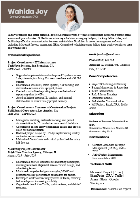 Project Coordinator Resume