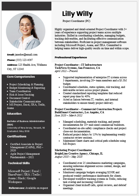 Project Coordinator Resume