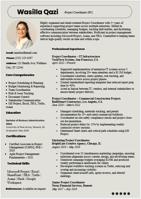 Project Coordinator Resume