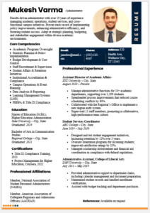 University administrator resume