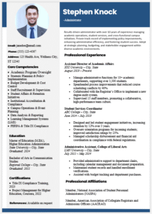 University administrator resume