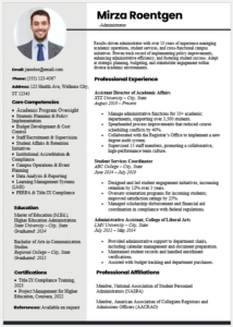 University administrator resume
