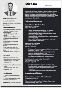 University administrator resume