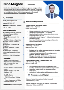 University administrator resume