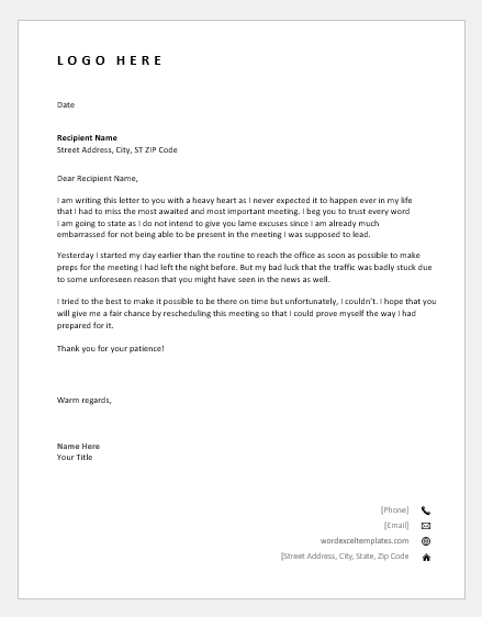 Apology letter for missing a meeting