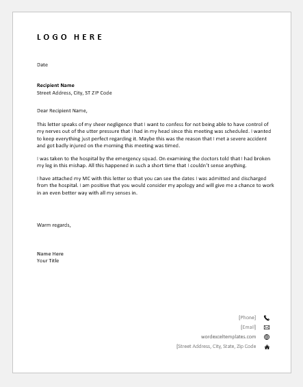 Apology letter for missing a meeting