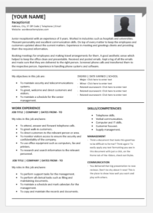 Junior Receptionist Resume