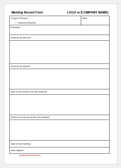 Meeting Record Form Template