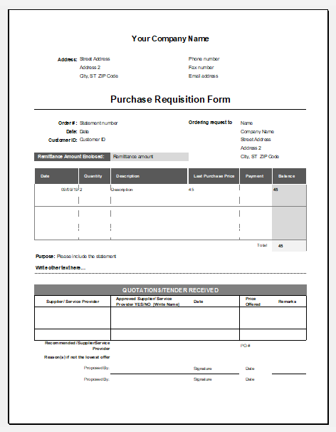 Purchase Requisition Form