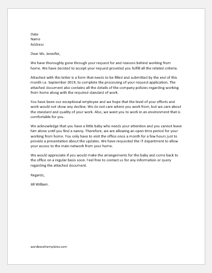 Work from home agreement letter