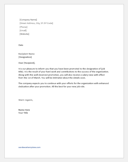 Sample Of Promotion Letter from www.wordexceltemplates.com